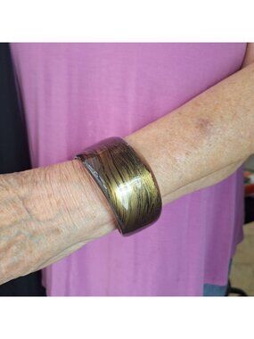 VTG LUCITE WIDE CHUNKY FAUX TIGERS EYE BANGLE BRACELET FASHION COSTUME JEWELRY